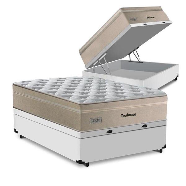 Cama Box Baú Casal Branca + Colchão De Molas 138x188x76cm