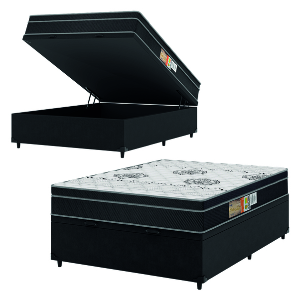 Cama Box Baú Casal Colchão Espuma 138x188x66m Orthoface Grafi