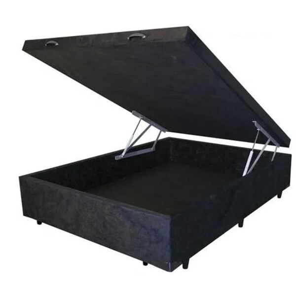 Cama Box Baú Casal Colchão Mola Bonnel + Box Sintético Preto