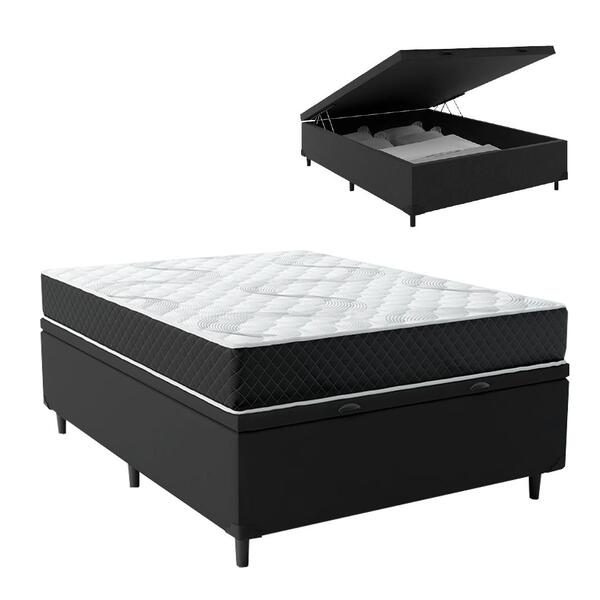 Cama Box Baú Casal Colchão Molas Ensacadas Tóquio Preto Suede