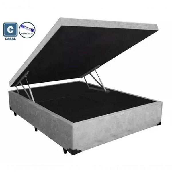 Cama Box Baú Casal Em Sued Cinza Com Pistão A Gás 138x188 Leroy Merlin