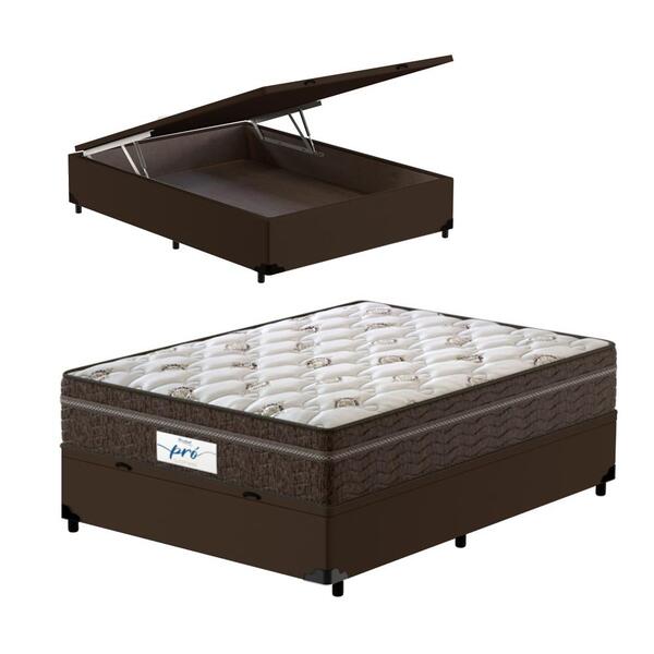 Cama Box Baú Casal Marrom + Colchão De Molas Ensacadas - Prob