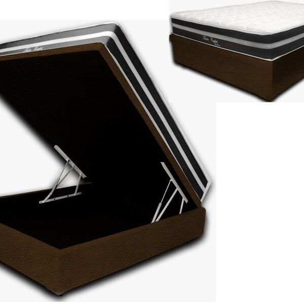Cama Box Baú Casal Premium Corino Marrom 1 38x1 88 + Colchão