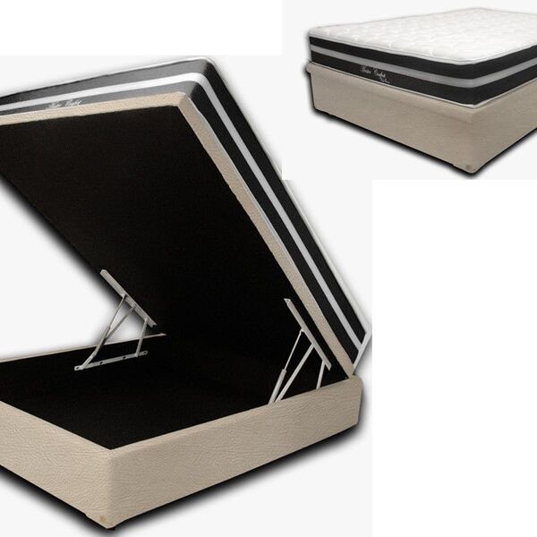 Cama Box Baú Casal Premium Sued Bege 1 38x1 88 + Colchão De M