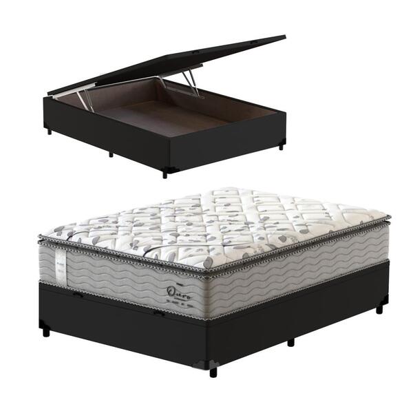 Cama Box Baú Casal Preta + Colchão De Molas Ensacadas - Probe