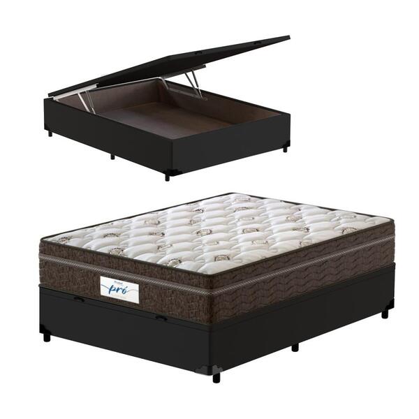 Cama Box Baú Casal Preta + Colchão De Molas Ensacadas - Probe