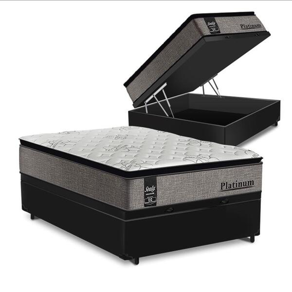 Cama Box Baú Casal Preta + Colchão De Molas Ensacadas - Sealy