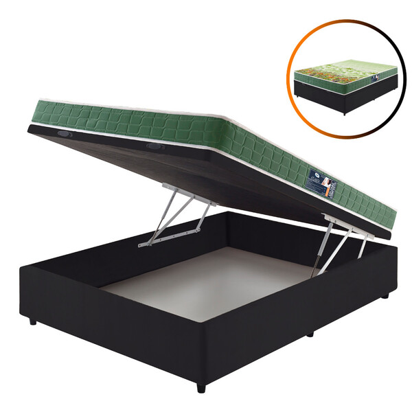 Cama Box Baú Casal Preta + Colchão Espuma D70/d28 Atlanta Ver