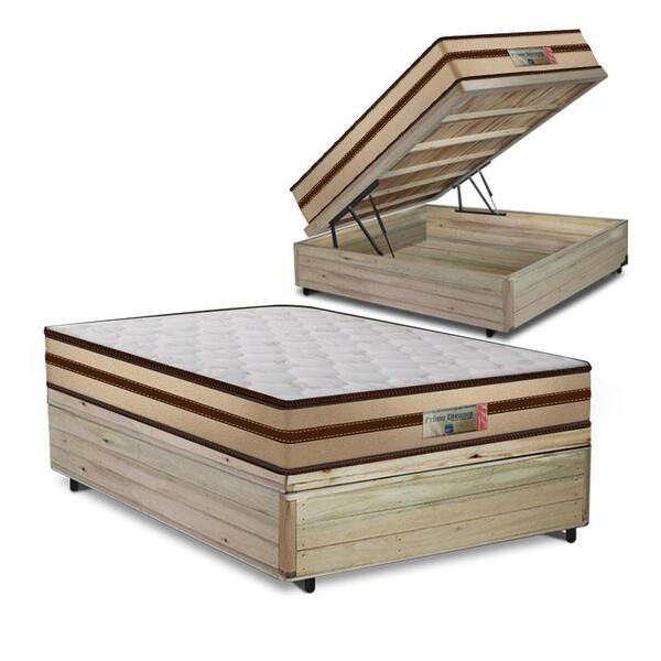 Cama Box Baú Casal Rústica + Colchão De Molas Ensacadas - Com