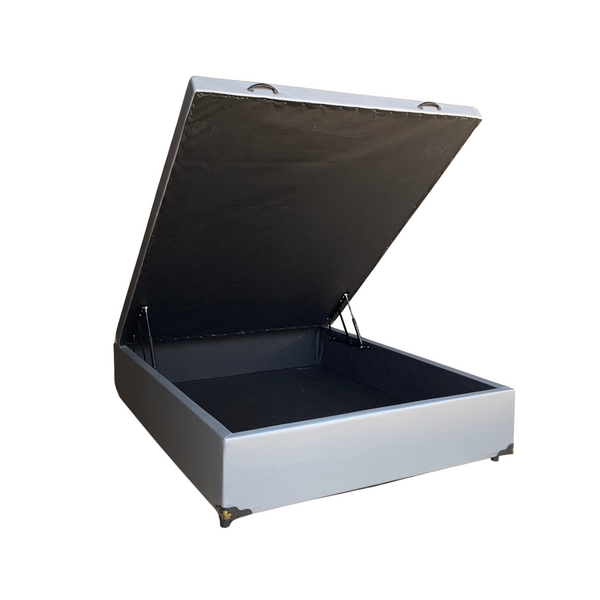 Cama Box Baú Casal Sintético Cinza Com Pistão A Gás - Estrutu