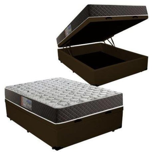 Cama Box Baú Casal Sintético Marrom + Colchão Molas Bonnel 13