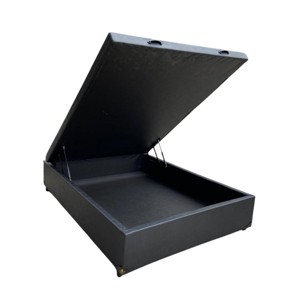 Cama Box Baú Casal Sintético Preto Com Pistão A Gás - Estrutu