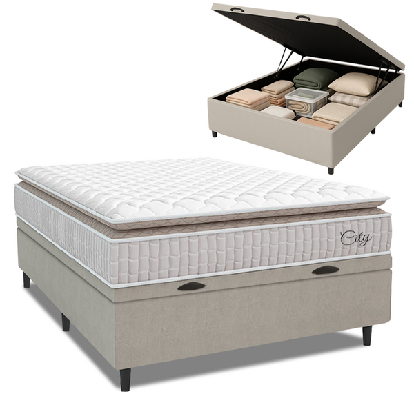 Cama Box Baú Colchão Casal Molas Ensacadas City Pillow Top 13