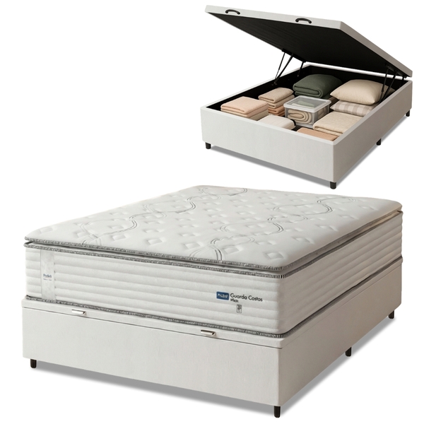 Cama Box Baú Colchão Casal Probel Molas Guarda Costas Max Pil