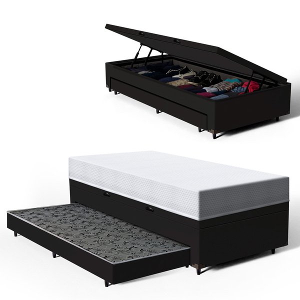 Cama Box Baú Com Colchão De Espuma D33 Confortluck + Auxiliar