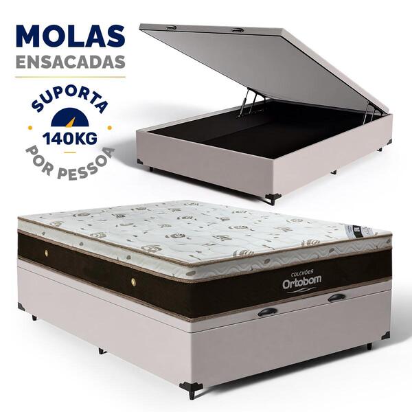 Cama Box Baú Com Colchão De Molas Ensacadas Ortobom Sleep Kin