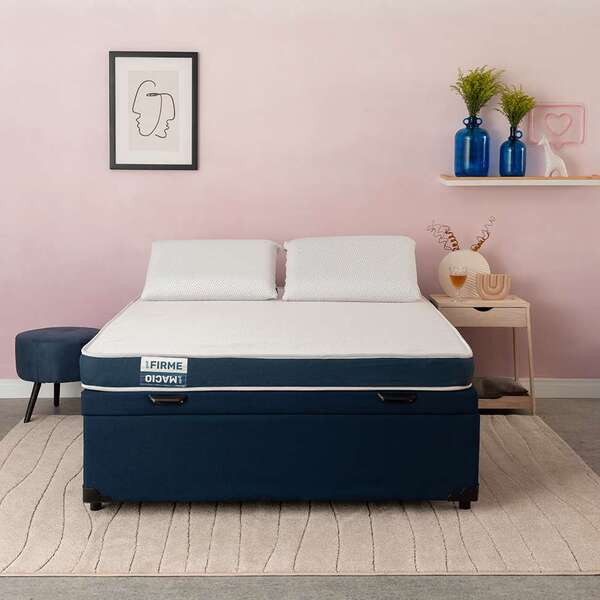 Cama Box Baú Com Colchão Queen Guldi Duplo Plus D28 Azul E Br