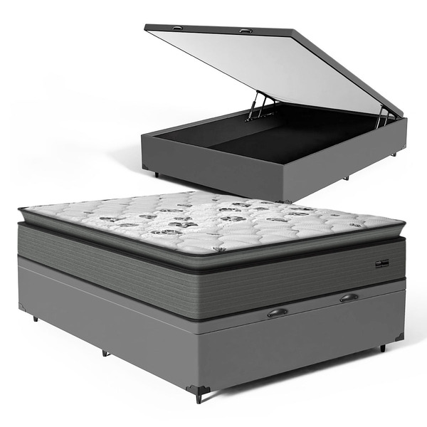 Cama Box Báu Com Colchão Resistence Espuma D33 Pillow Top Ca