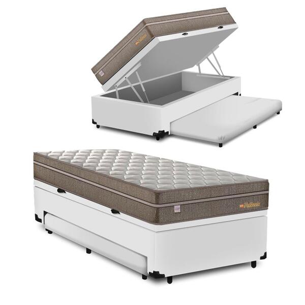 Cama Box Baú E Auxiliar Solteiro + Colchão De Molas Superlast