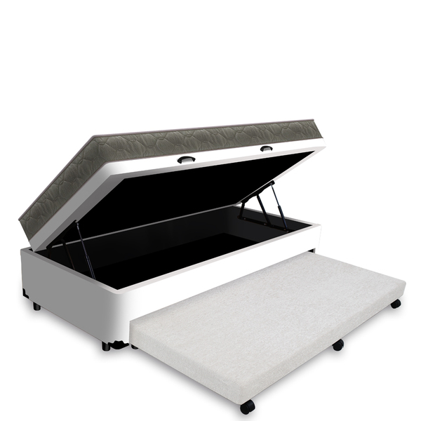 Cama Box Baú E Auxiliar Solteiro Branca + Colchão De Espuma D