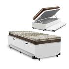 Cama Box Baú E Auxiliar Solteiro Branca + Colchão Molas Ensac