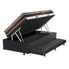 Cama Box Baú E Auxiliar Solteiro Preta + Colchão Molas Ensaca