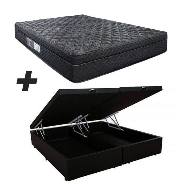 Cama Box Baú King + Colchão Portobel De Mola Arezzo Black Lig