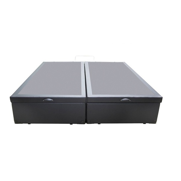 Cama Box Baú King Bipartido Linhão Cinza Com Pistão A Gás