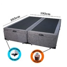 Cama Box Baú King Bipartido Suede Cinza Com Pistão A Gás