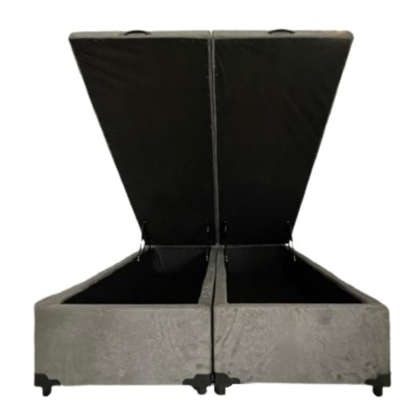 Cama Box Baú King Bipartido Suede Cinza Com Pistão A Gás