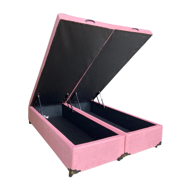 Cama Box Baú King Bipartido Suede Rosé Com Pistão A Gás - Est