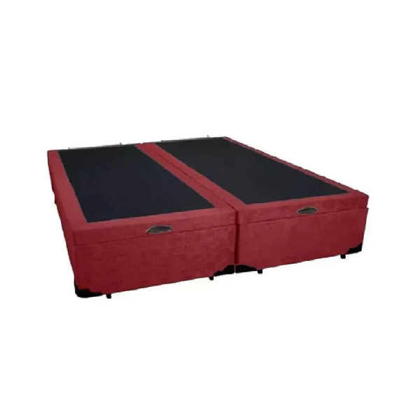 Cama Box Baú King Bipartido Suede Vermelho  Com Pistão A Gás