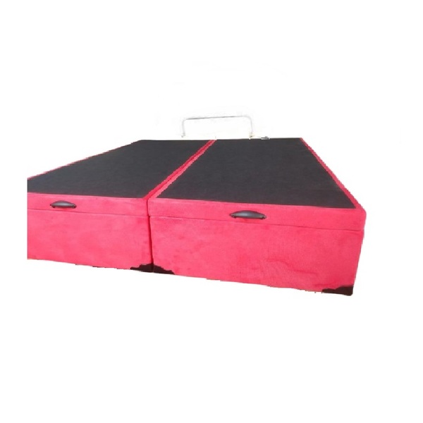 Cama Box Baú King Bipartido Suede Vermelho Com Pistão A Gás