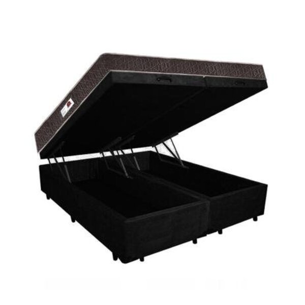 Cama Box Baú King Colchão Molas Ensacdas + Box Bipartido Pret