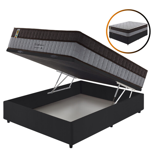 Cama Box Baú Preto + Colchão Casal Molas Ensacadas Suporte 20