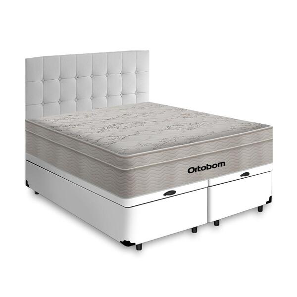 Cama Box Baú Queen + Cabeceira Cassis + Colchão Ortobom Airte
