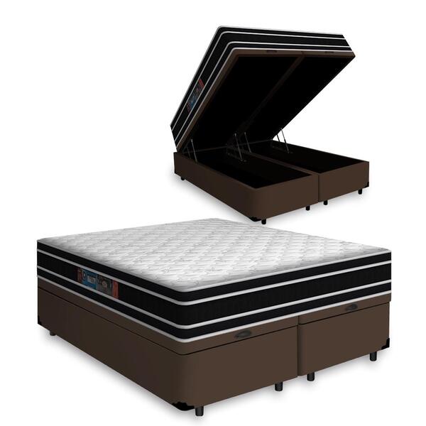 Cama Box Baú Queen + Colchão De Espuma D33 - Castor - Black W