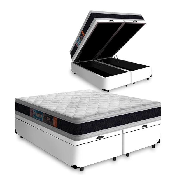 Cama Box Baú Queen + Colchão Espuma D45 Castor Black White Do