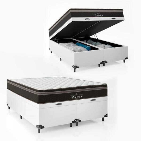 Cama Box Baú Queen Bipartido + Colchão Paris Molas Ensacadas