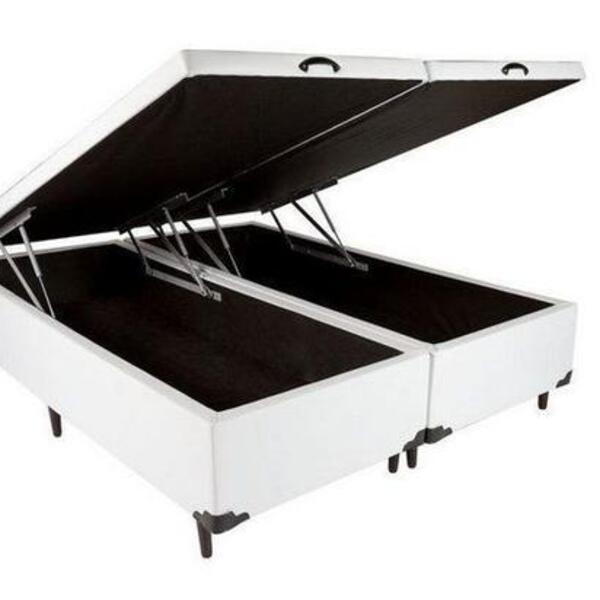 Cama Box Baú Queen Bipartido Blindado Sintético Branco  Com P