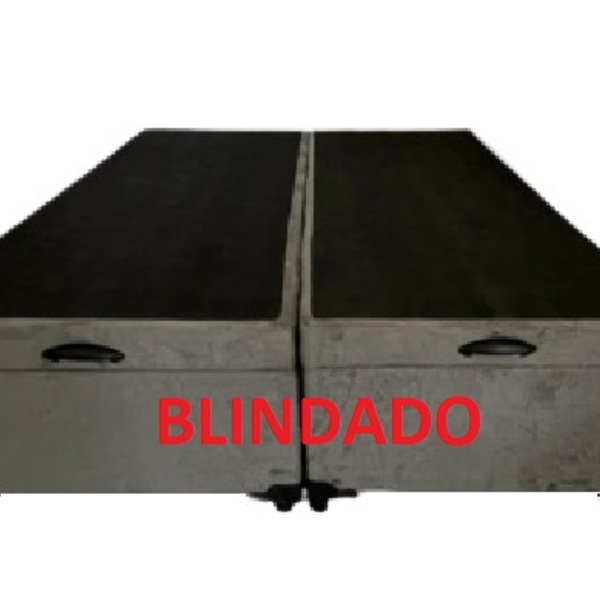 Cama Box Baú Queen Bipartido Blindado Suede Cinza Com Pistão