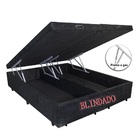 Cama Box Baú Queen Bipartido Blindado Suede Preto Com Pistão