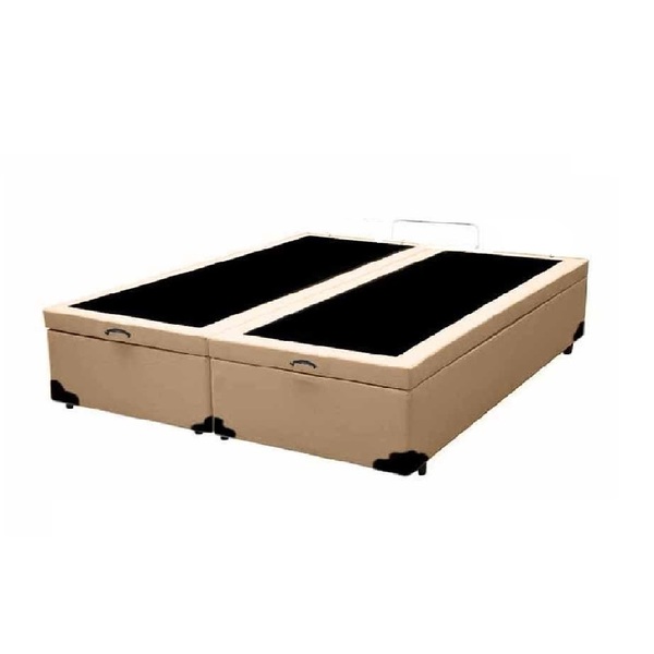 Cama Box Baú Queen Bipartido Linhão Bege Com Pistão A Gás