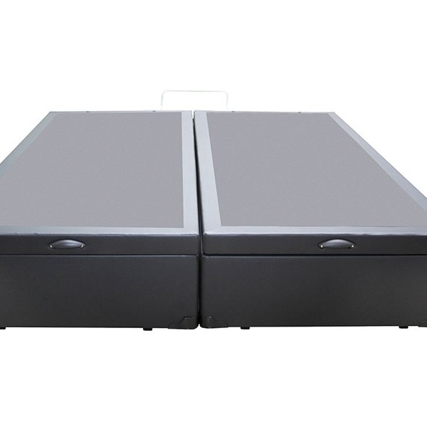 Cama Box Baú Queen Bipartido Sintético Cinza Com Pistão A Gás