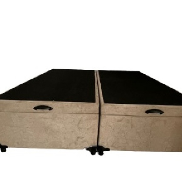 Cama Box Baú Queen Bipartido Suede Bege Com Pistão A Gás