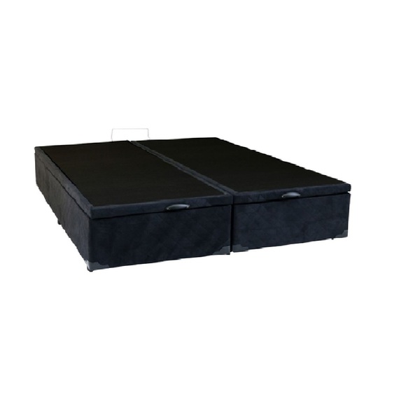 Cama Box Baú Queen Bipartido Suede Preto Com Pistão A Gás