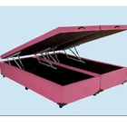 Cama Box Baú Queen Bipartido Suede Rosé Com Pistão A Gás