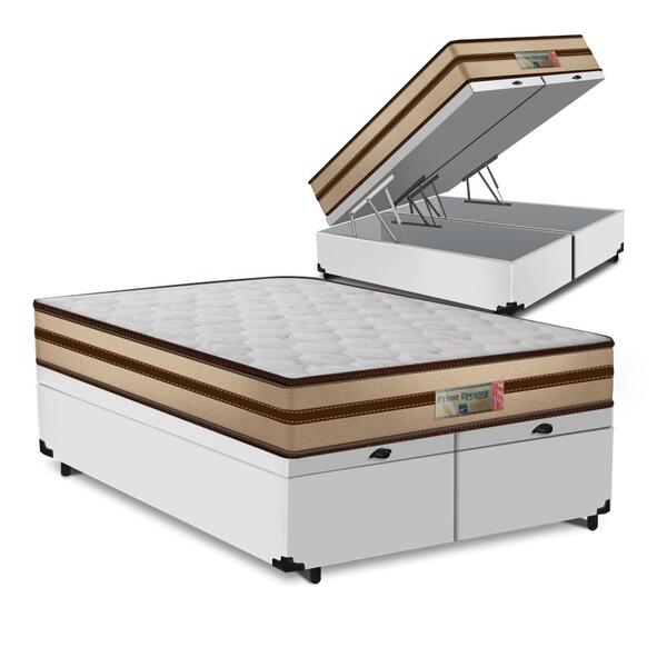 Cama Box Baú Queen Branca + Colchão De Molas Ensacadas - Comf