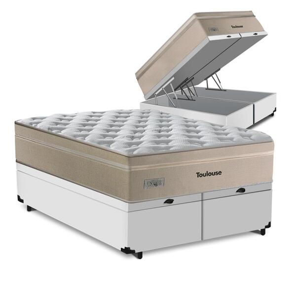 Cama Box Baú Queen Branca + Colchão De Molas Superlastic - Pl