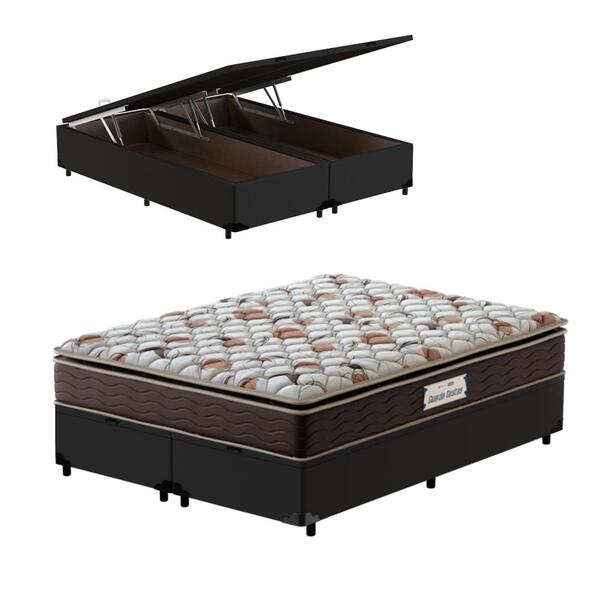 Cama Box Baú Queen Preta + Colchão De Espuma D45 - Probel - G